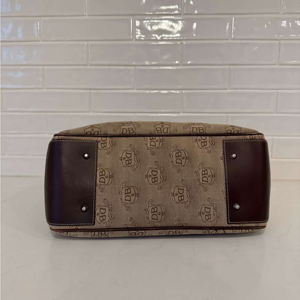 DOONEY & BOURKE Canvas Brown & Tan Leather DB Signature Tote Satchel Bag Purse - Picture 9 of 13